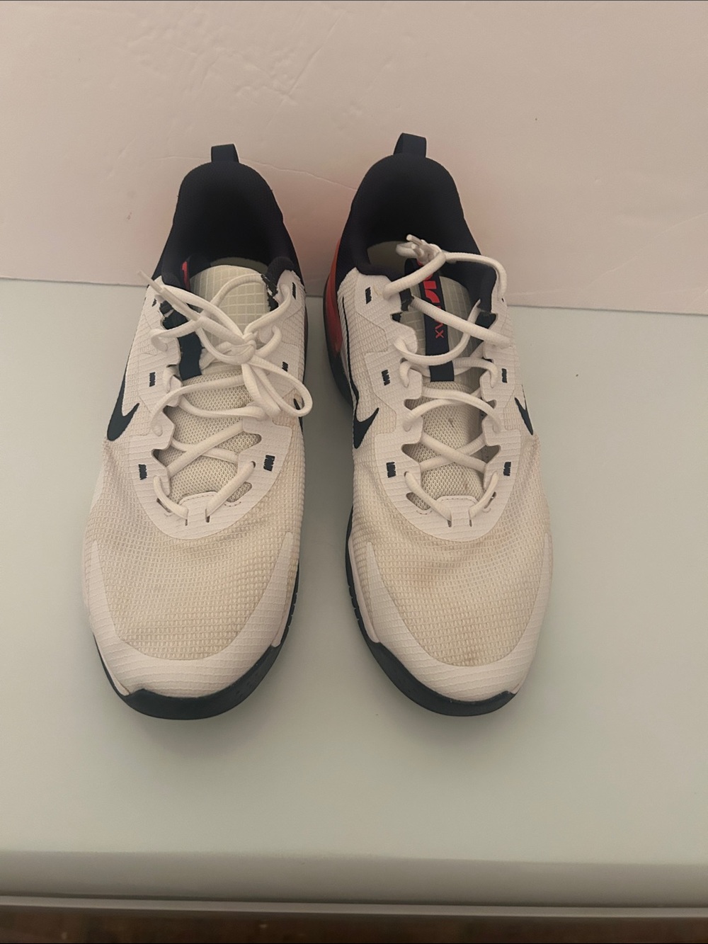 Nike Men’s White and Black Running Sneakers with Red Accent